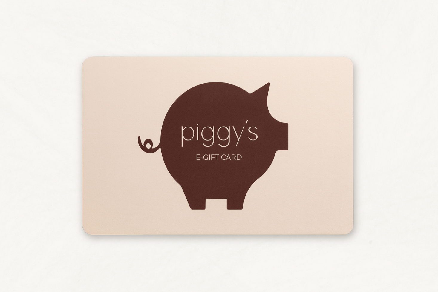 Gift card with a pig design and 'piggy's' branding on a beige background, Piggy's baby socks electronic gift card 